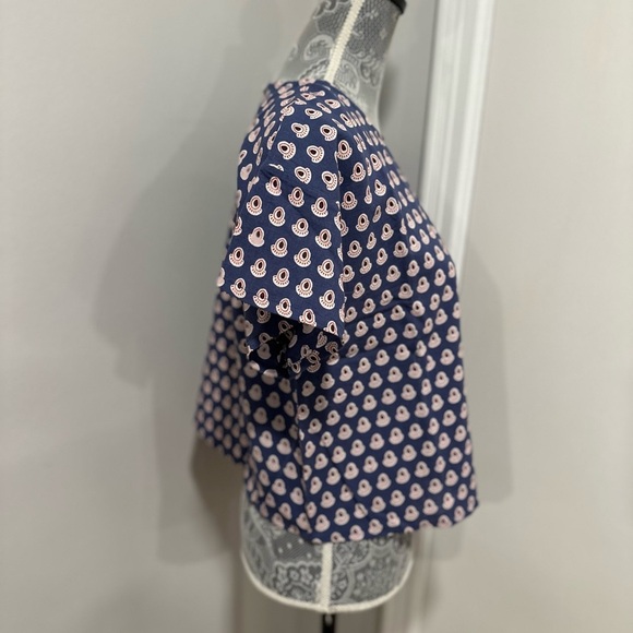 Womens S/M Cotton Boxy Lightweight blue/ red Repeat Oval Abstract Pattern Blouse - Picture 13 of 15